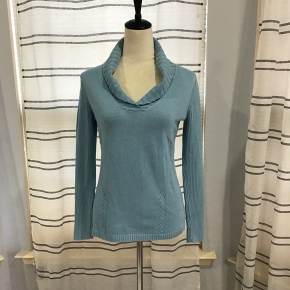 Coldwater Creek Sweaters - Coldwater Creek Women Size SM “6-8” Blue Cotton V Neck Knit Sweater Ribbed